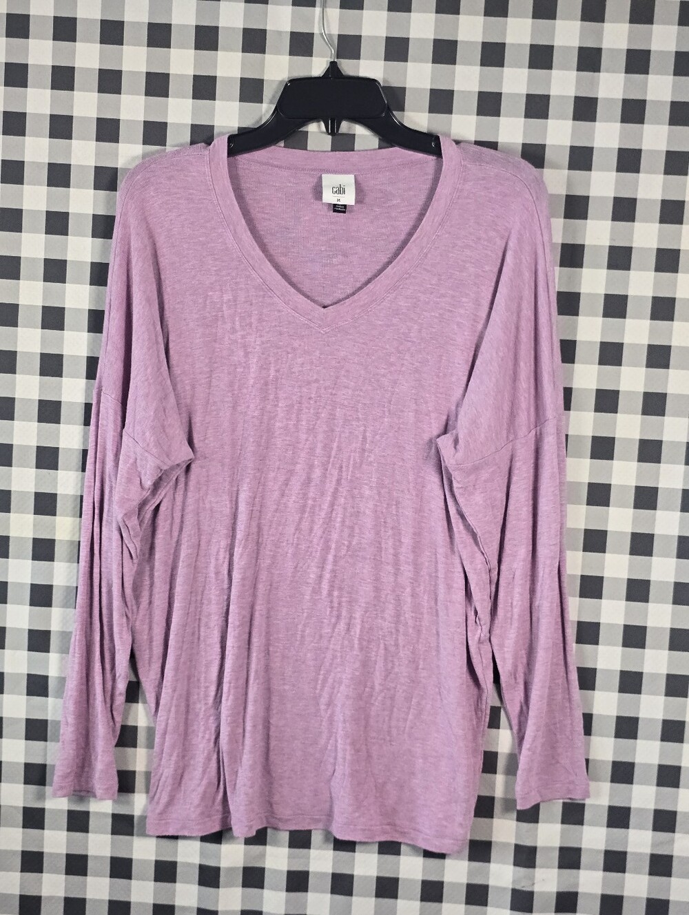 Cabi Women Medium Purple V Neck Oversized Tunic Top Rayon Stretch Long Sleeve
